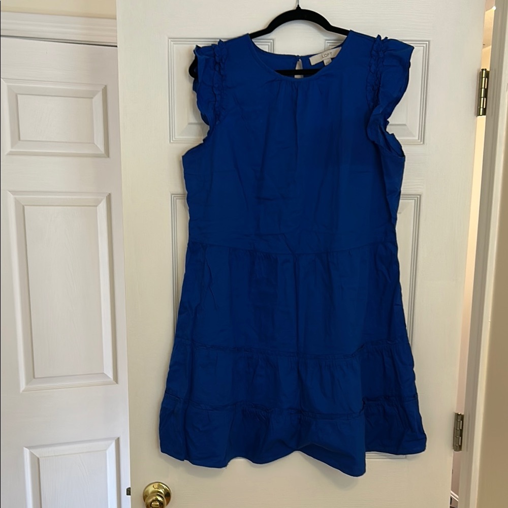 LOFT Royal Blue Ruffle Sleeve Mini Dress